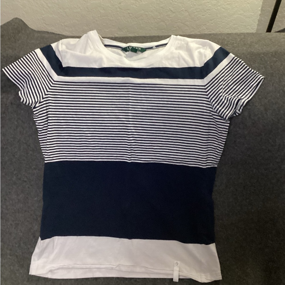 Lauren Ralph Lauren Kids Navy and White Striped Short Sleeve Tee